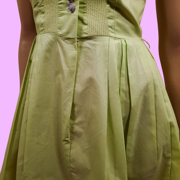 Vintage 50s 60s Day Dress Green Sleeveless Tea Dress Sundress Knee Length Sz XS - Picture 4 of 12